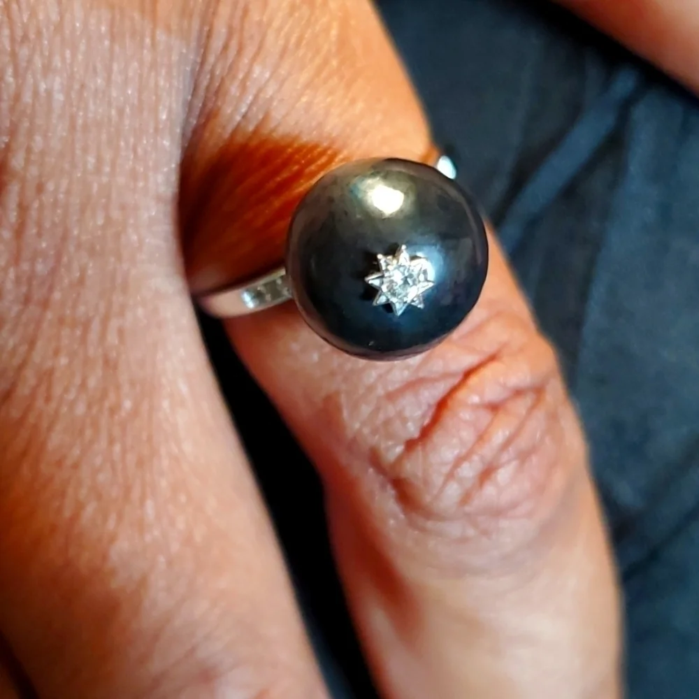 Elite Shungite Zircon Pearl Ring Sterling Silver